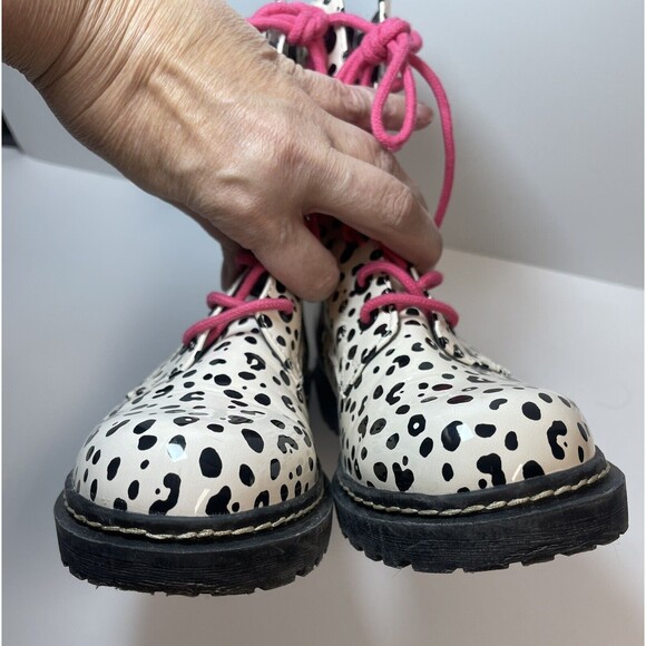 Betsey Johnson Elite Combat Rain Boots In Black White Leopard Sz 7 1/2 - Picture 5 of 8